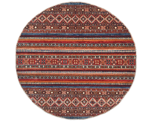 6x6 Multicolor Khurgeen Afghan Hand Knotted Round Wool Area Rug